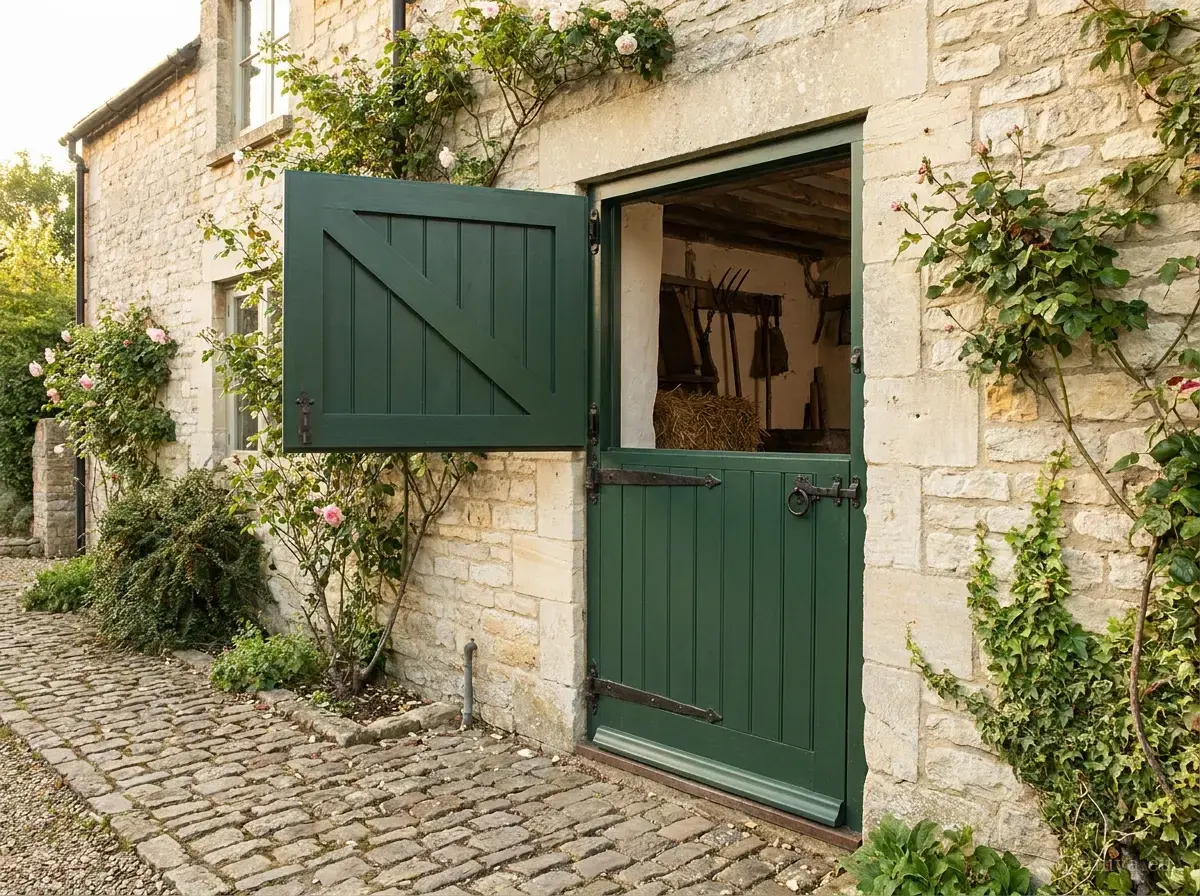 Timber stable Dutch door split horizontally, top half open
