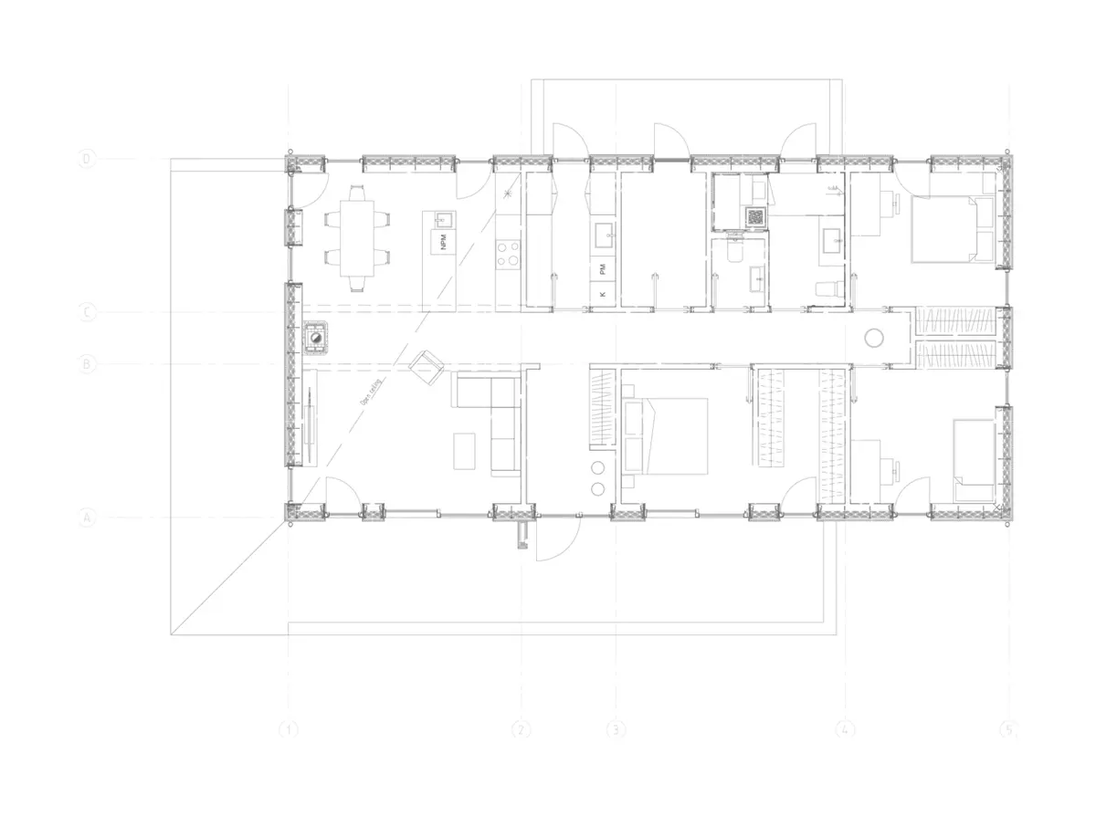 Architectural floor plan of a single-family timber house