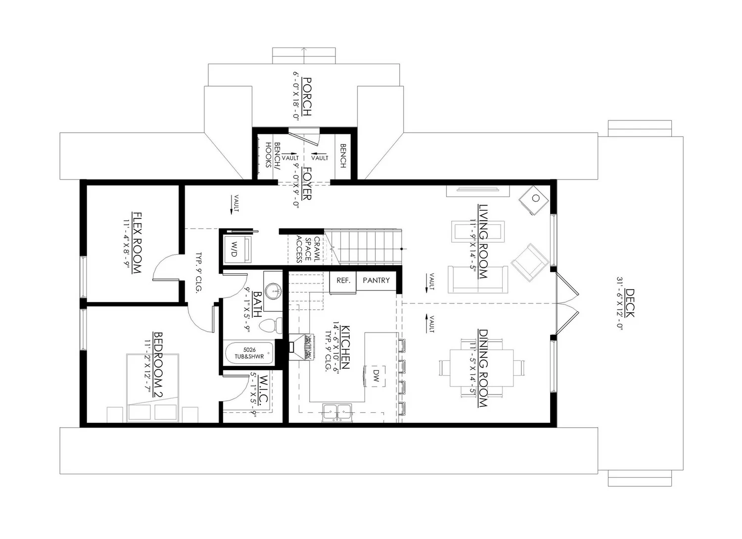 Architectural floor plan of a timber house