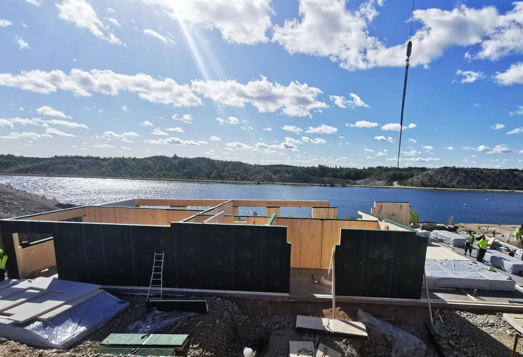 Timber wall assembly in progress