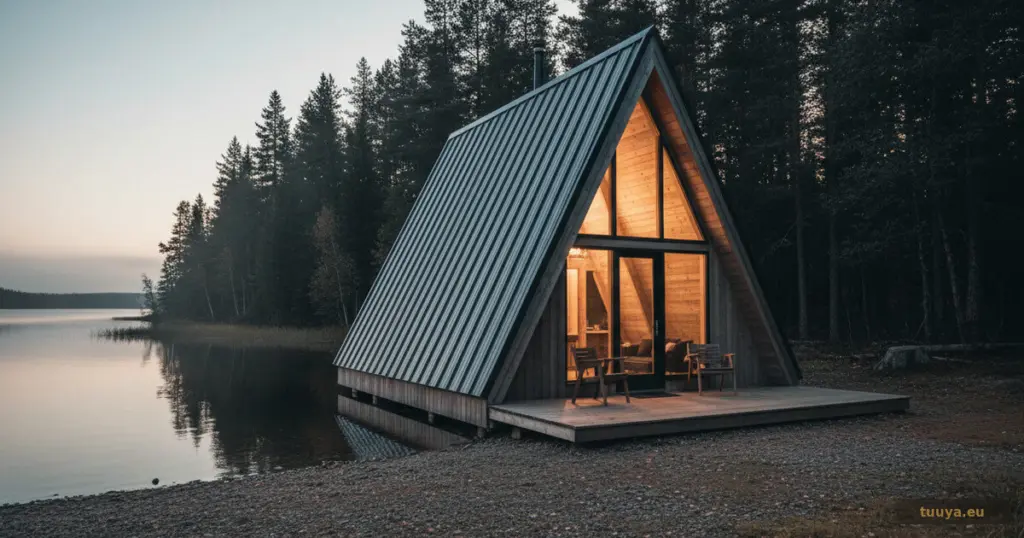 A-frame house design: a timber A-frame with a full-height glazed gable
