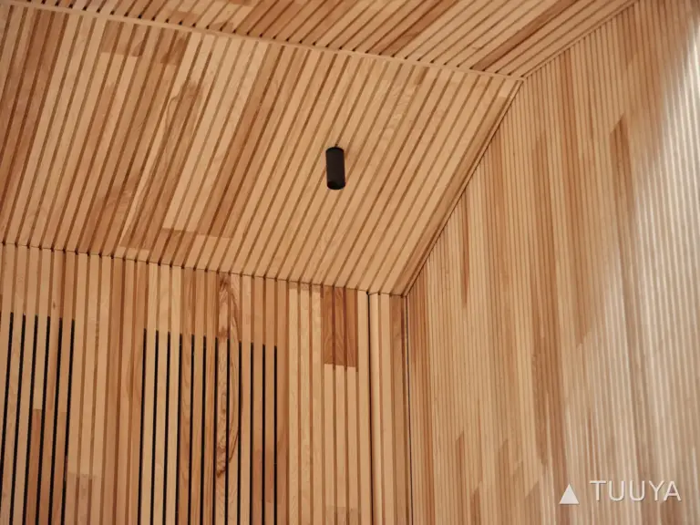 Timber slat wall detail inside the Pirita house