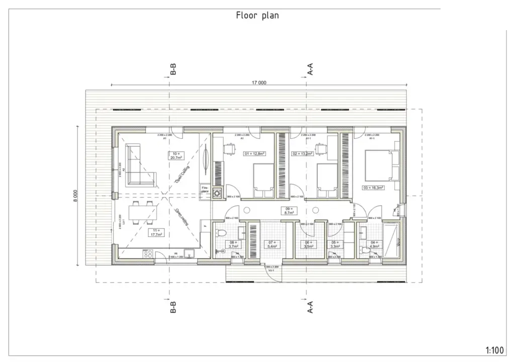 Floor plan of the solid timber house