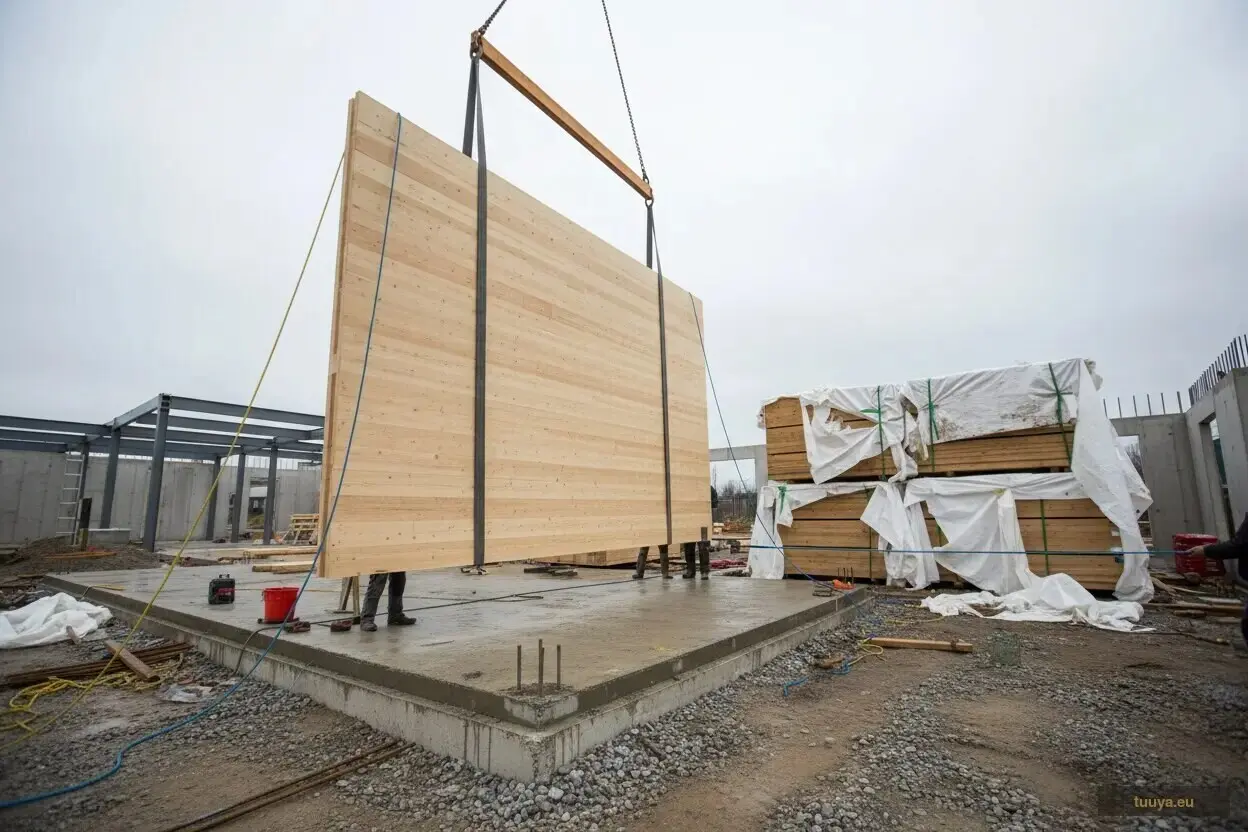 Anlieferung und Montage eines Holzhauses vor Ort, ein eigener Kostenblock neben dem Bausatzpreis.