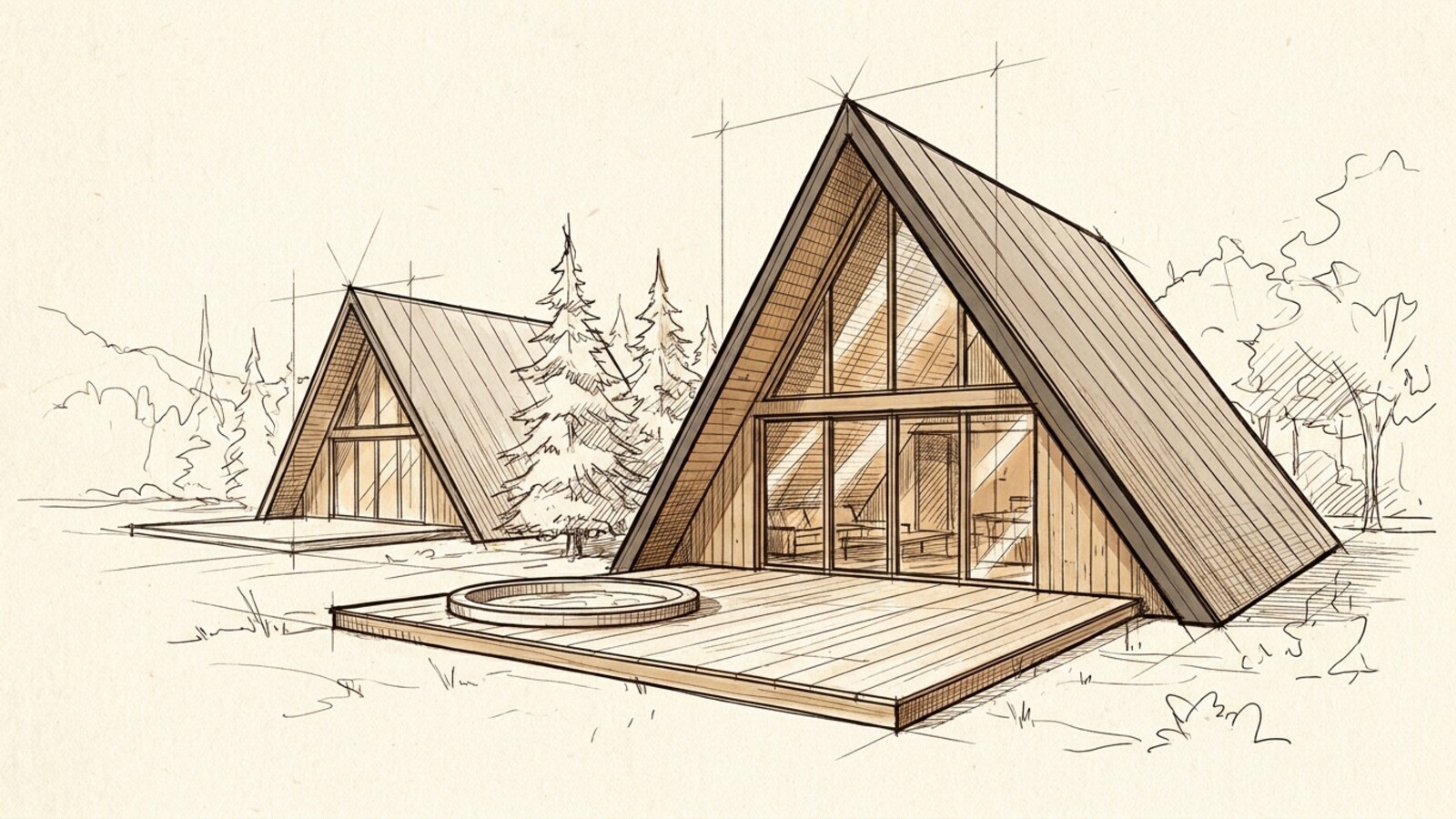 Skice: A-frame māja izīrēšanai: izšķir apkope, nevis platība