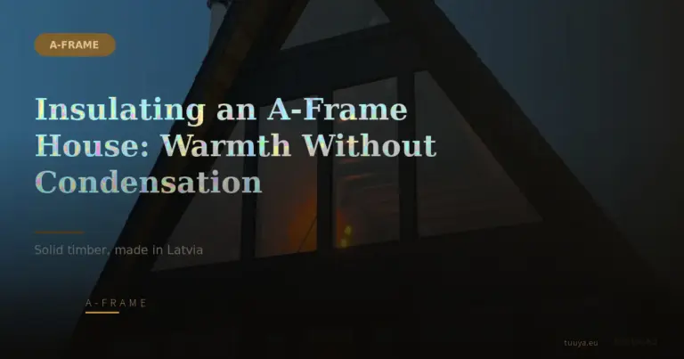 Insulating an A-frame: the continuous roof-wall of a timber A-frame at dusk